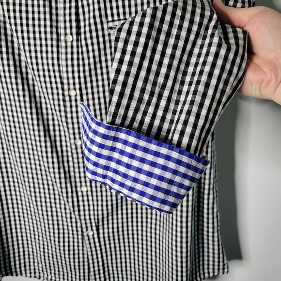 GloryStar Black & White Gingham Plaid Contrast Flip Cuff Button-Up Shirt Mens XL - Picture 4 of 8